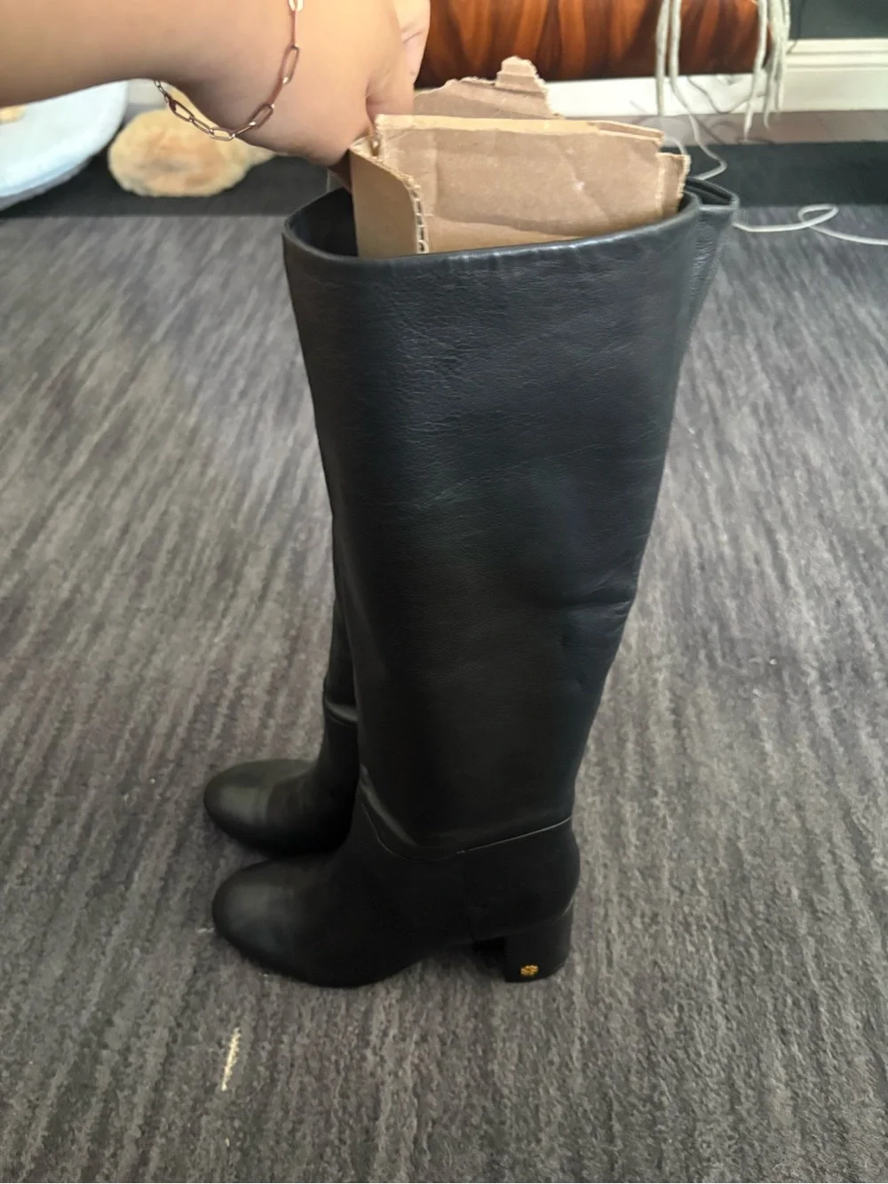 Tory Burch Black Leather Knee-High Block Heel Boots